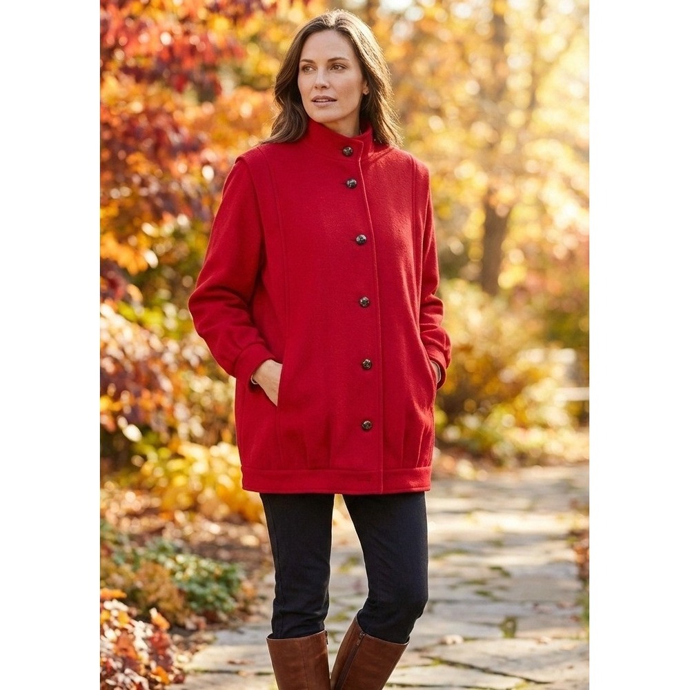 Vintage Charles Klein Peacoat Women's 14 Red 100% Wool Button Up Outdoor Pockets